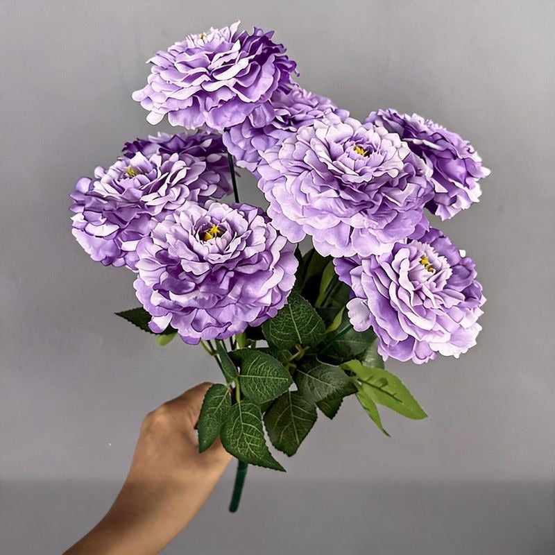 9 Köpfe Chrysanthemen-Simulationsblumen, 40 cm hoch, Seidenstoff, für Zuhause, Schaufensterdekoration