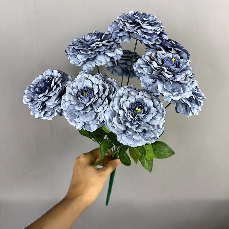 9 Köpfe Chrysanthemen-Simulationsblumen, 40 cm hoch, Seidenstoff, für Zuhause, Schaufensterdekoration
