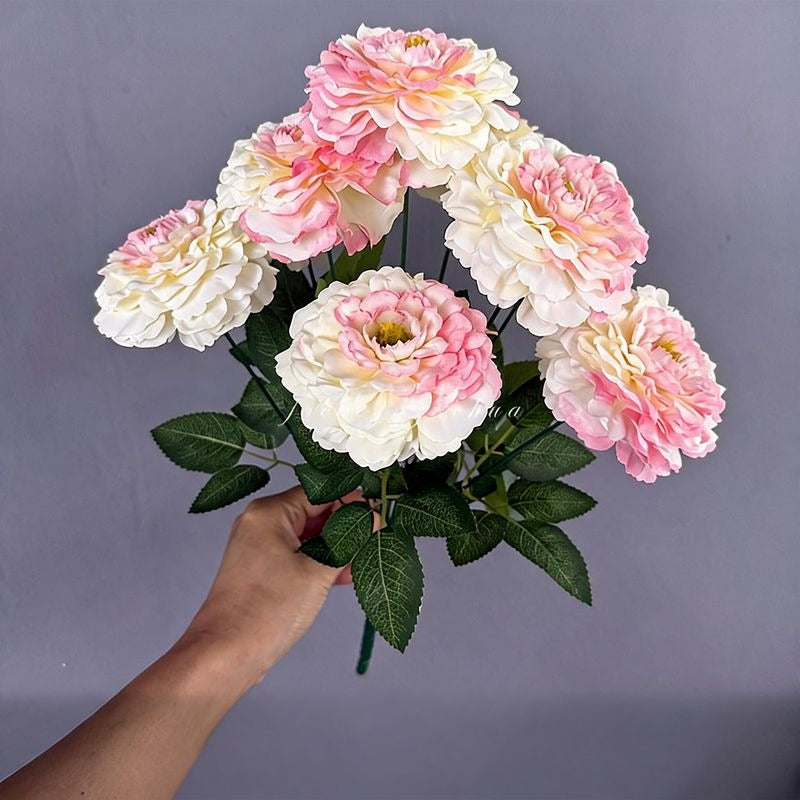 9 Köpfe Chrysanthemen-Simulationsblumen, 40 cm hoch, Seidenstoff, für Zuhause, Schaufensterdekoration