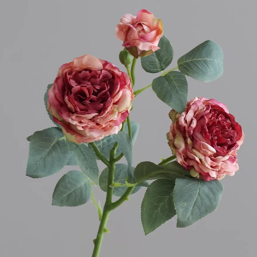 3-Kopf-Rosenbusch aus Seide, 53 cm, hochwertige Kunstblumen für Hochzeiten, Events und Innendekoration