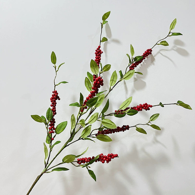Künstliche Ilex-Beeren, 115 cm, Seidenstoff, orange/rot, Einzelstiel für Dekoration, Hochzeit, Geschäft, Zuhause