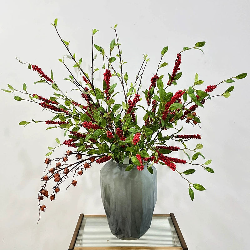 Künstliche Ilex-Beeren, 115 cm, Seidenstoff, orange/rot, Einzelstiel für Dekoration, Hochzeit, Geschäft, Zuhause