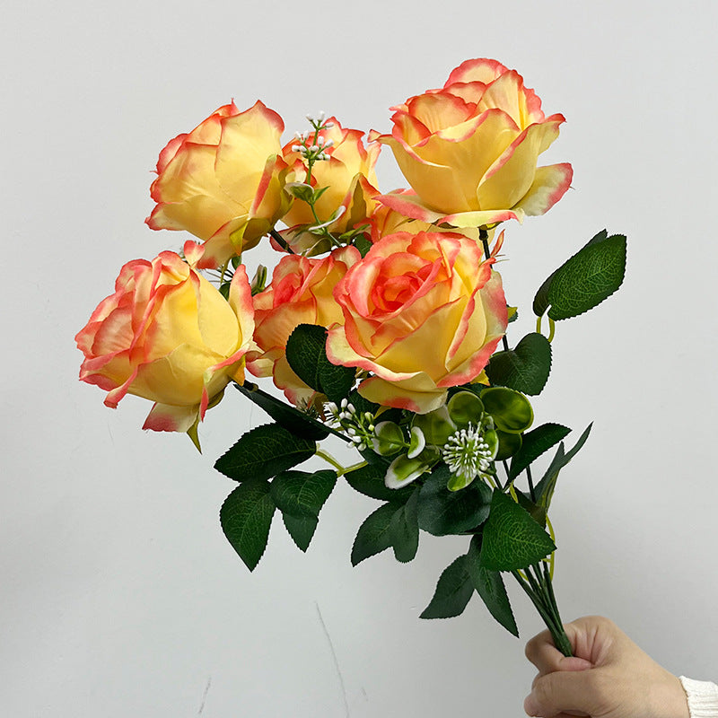 7-köpfige künstliche Seidenrose, 43 cm, Hochzeit Dekoration, Grabschmuck, Innenraum, langlebig, allergenfrei