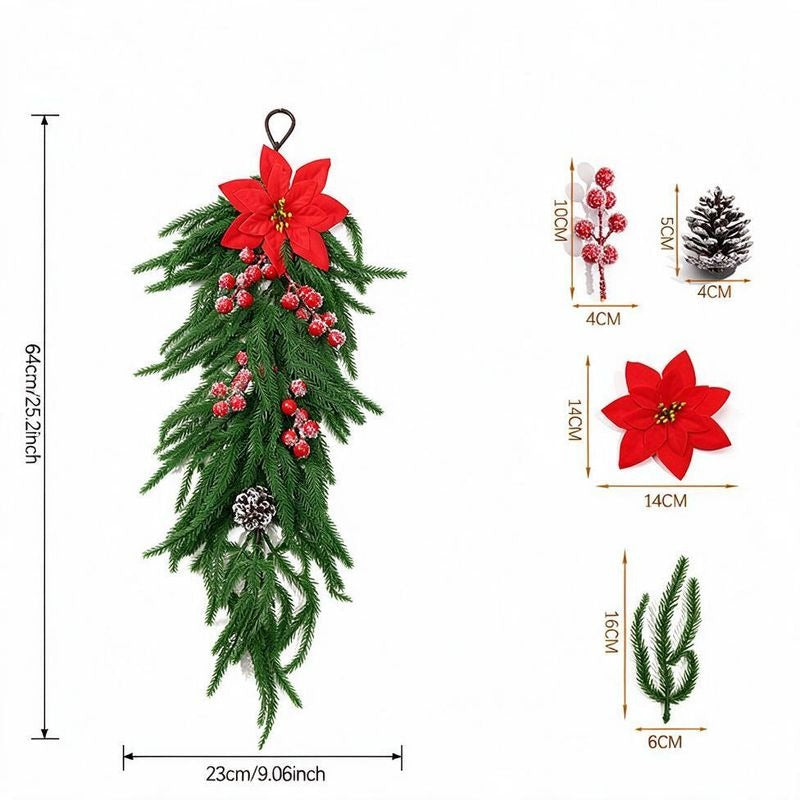 Künstliche Weihnachtsgirlande mit Kiefernzweigen und roten Beeren, 64 cm, Innenraumdeko, Wanddeko, Festtagsdekoration
