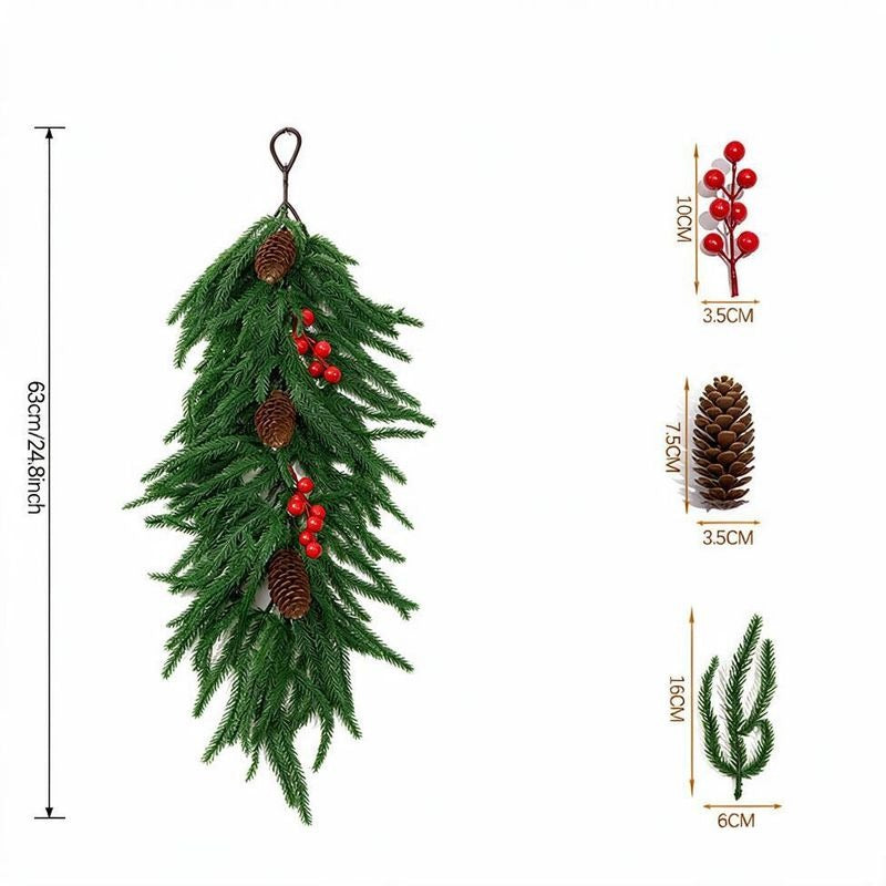 Künstliche Weihnachtsgirlande mit Kiefernzweigen und roten Beeren, 64 cm, Innenraumdeko, Wanddeko, Festtagsdekoration