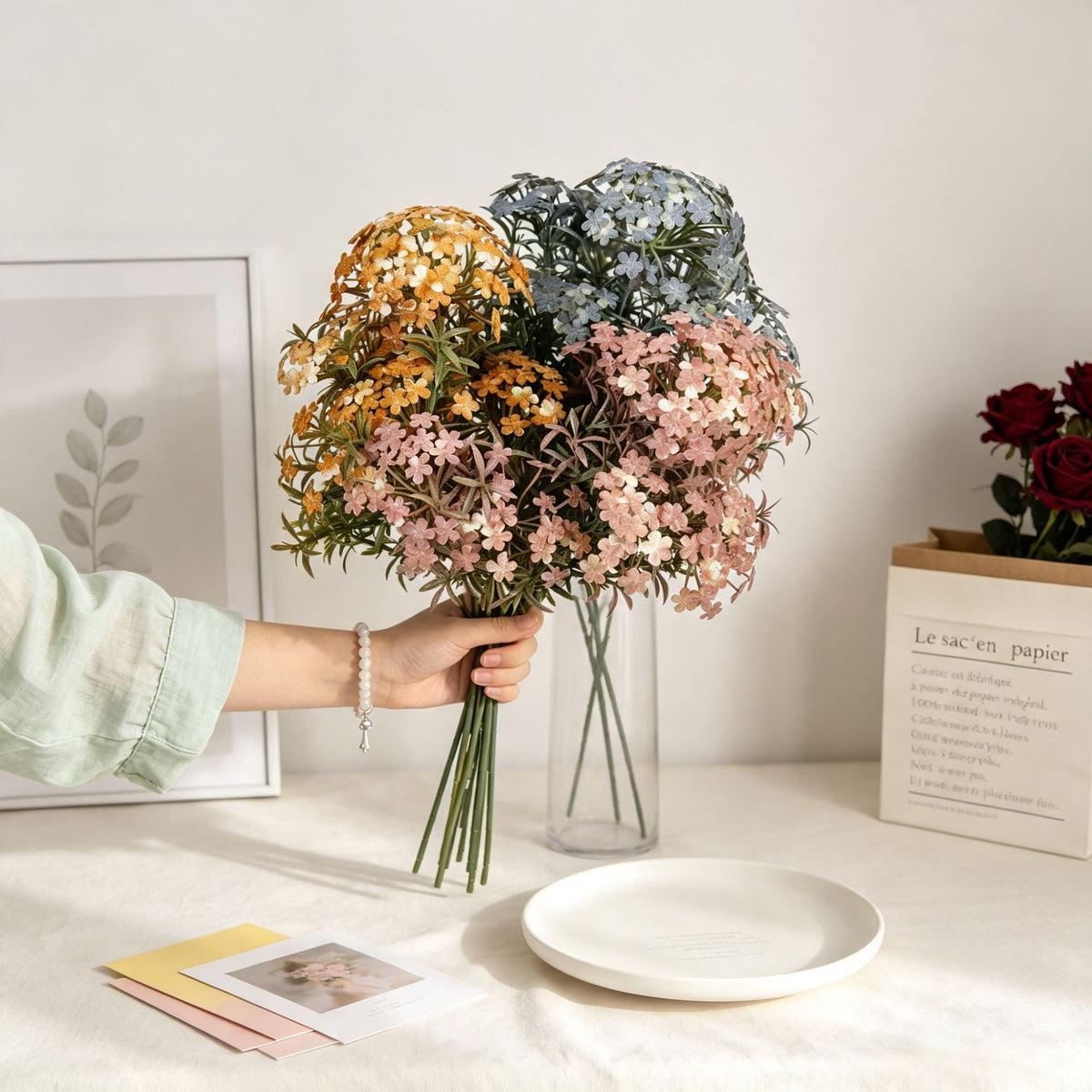 Künstliche Chrysanthemen-Busch, 7 Blüten, 30 cm Höhe, ideal für Zuhause, Hochzeiten, Events
