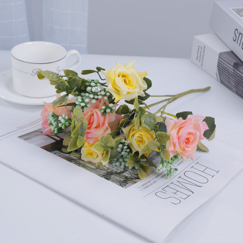 Künstliche Rosen-Busch, 5 Blüten, Seide, 50 cm, für Hochzeit, Dekoration, Innenraum, Mischfarben