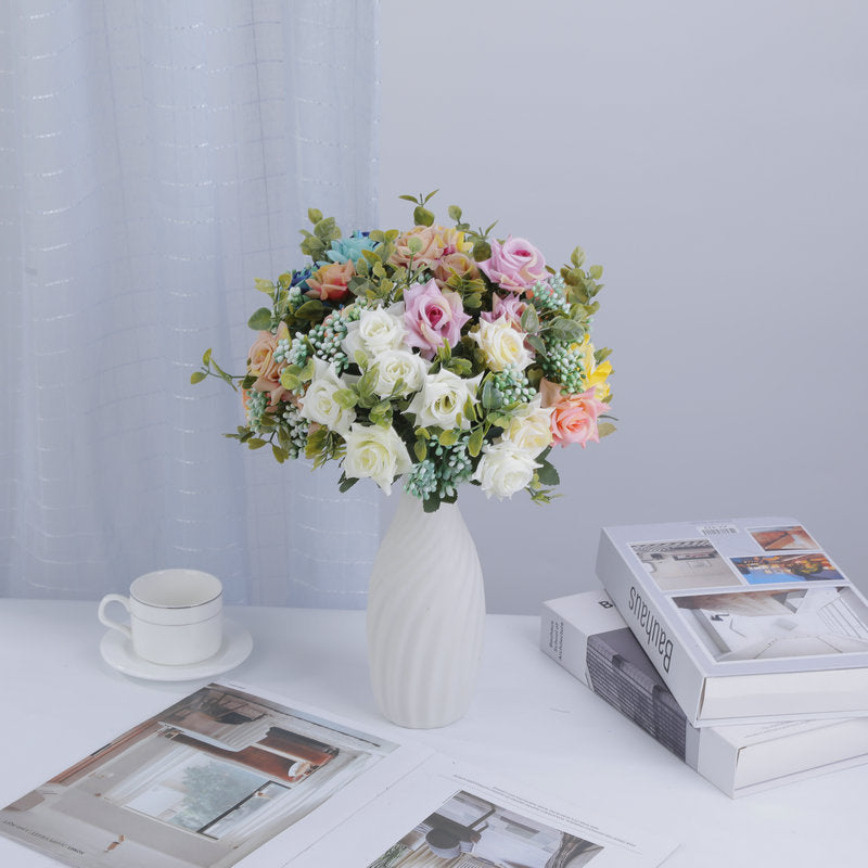 Künstliche Rosen-Busch, 5 Blüten, Seide, 50 cm, für Hochzeit, Dekoration, Innenraum, Mischfarben