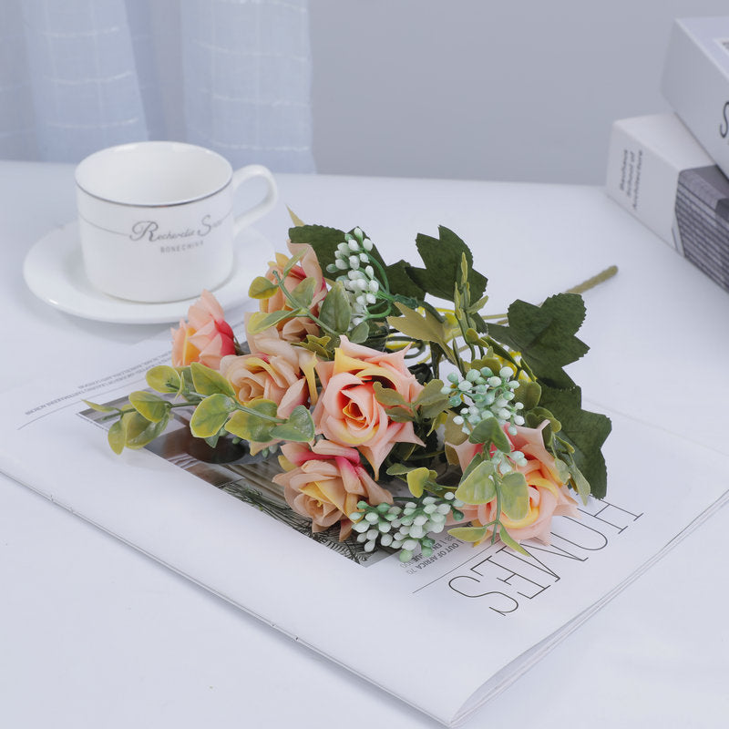 Künstliche Rosen-Busch, 5 Blüten, Seide, 50 cm, für Hochzeit, Dekoration, Innenraum, Mischfarben