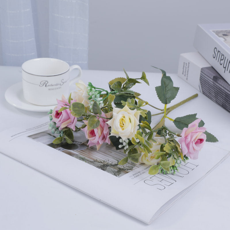 Künstliche Rosen-Busch, 5 Blüten, Seide, 50 cm, für Hochzeit, Dekoration, Innenraum, Mischfarben