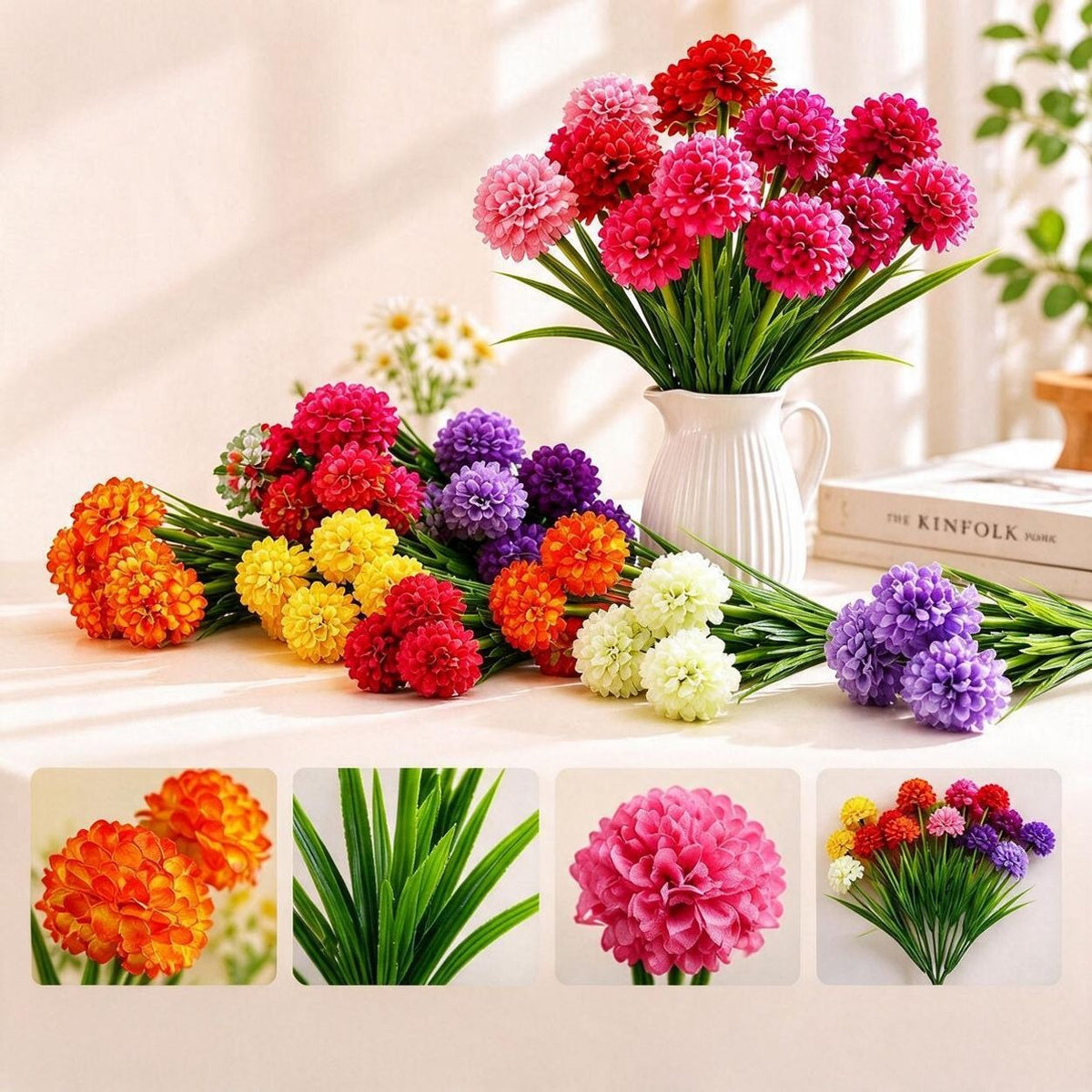 Künstliche Chrysanthemen Busch, 6 Blüten, 45 cm Höhe, PU Material, für Hochzeiten, Haushalt, Büros und Gewerberäume, moderne Deko
