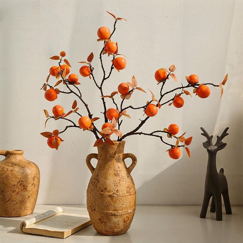 Künstliche Kaki-Zweige, 66 cm, Dekorative Kunststoff-Zweige mit 7 Früchten, Vintage-Deko für Zuhause, Hotel und Schaufenster