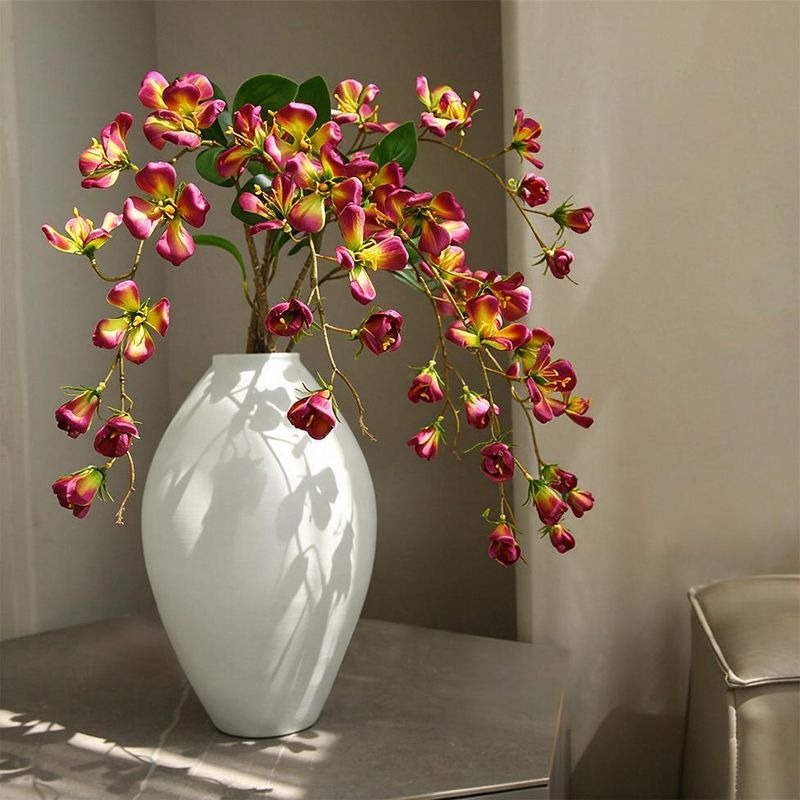Künstliche Hartriegelblüten, 85 cm, 9 Blüten pro Stiel, Seidenstoff, für Innendekoration, Hotel, Einzelhandel, Hochzeit