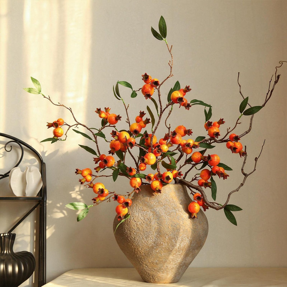 Künstliche Granatäpfel Bouquet, 100 cm hoch, 15 Blüten, Seidenblumen, moderne Deko für Wohnung, Hotel und Geschäfte