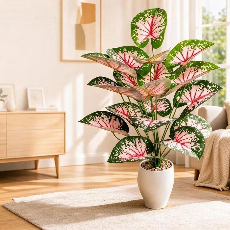 Künstliche Caladium-Pflanze in Rosa, 53 cm, für Innen- und Außendekoration, Wohnzimmer, Hochzeit, Büro