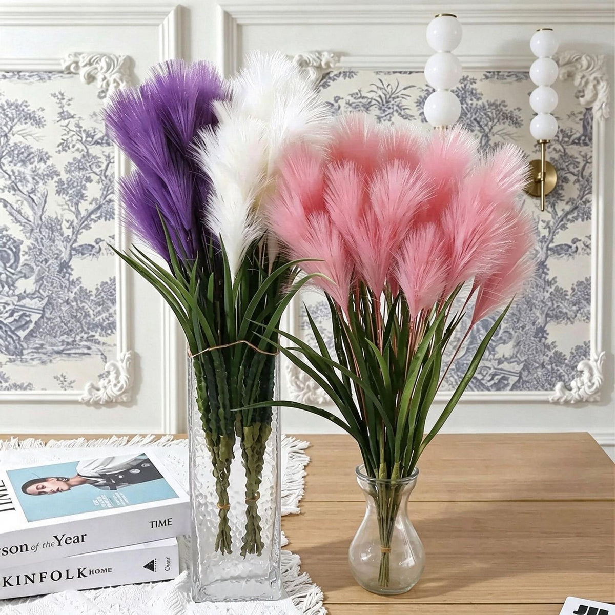 5 künstliche Pampasgras-Stiele, 50 cm, moderne Deko für Hochzeiten & Wohnaccessoires