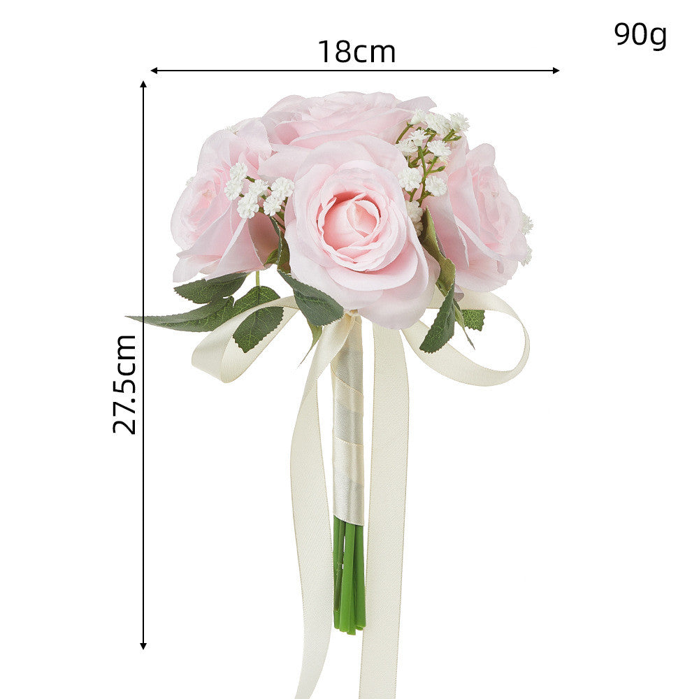Hochzeitsstrauß aus künstlichen Rosen und Baby’s Breath, 27,5 cm, aus Seidenstoff