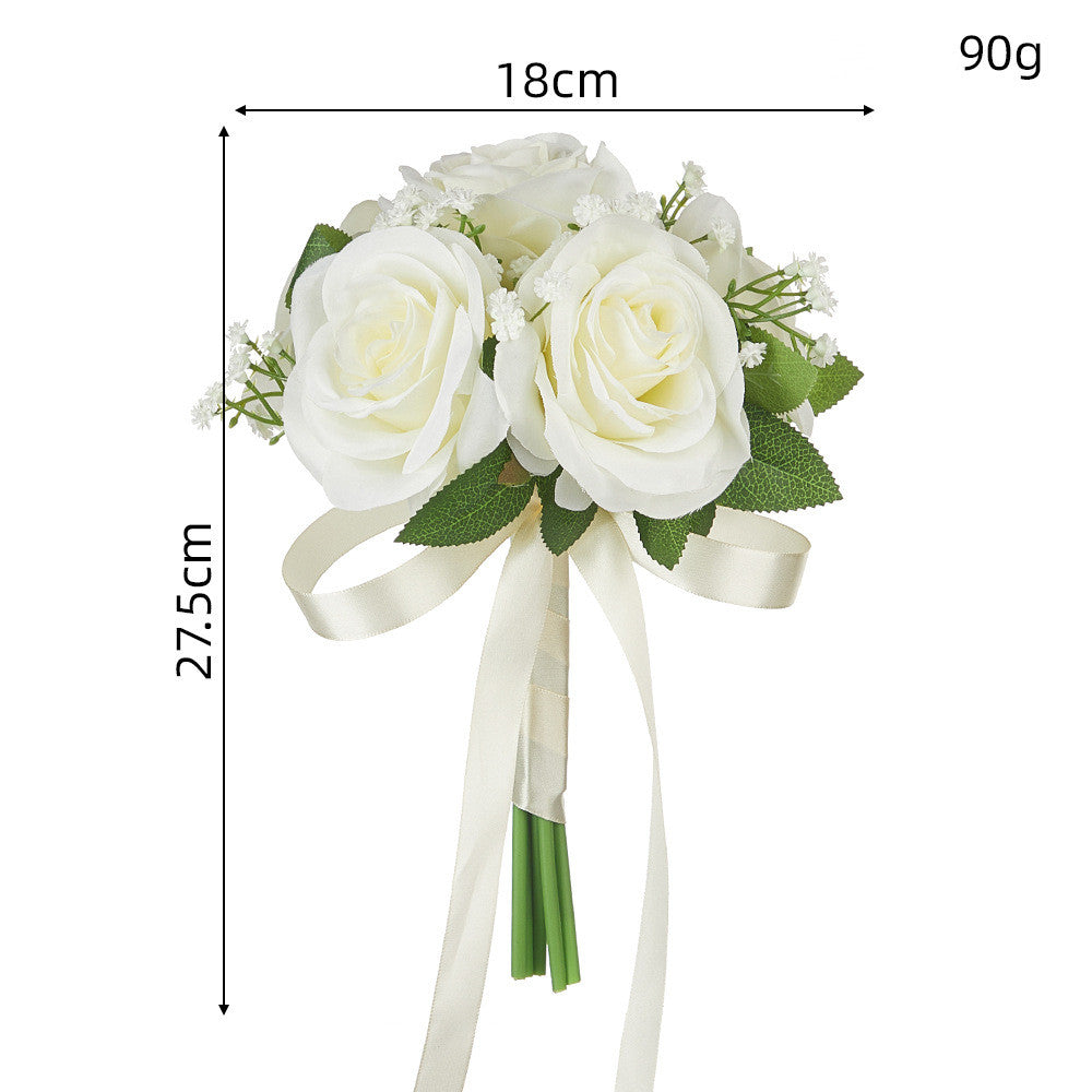 Hochzeitsstrauß aus künstlichen Rosen und Baby’s Breath, 27,5 cm, aus Seidenstoff
