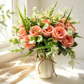 Künstlicher Rosenstrauß mit 18 Blüten, 40 cm, modern-ländlich, für Hochzeit, Dekoration, Büro, Hotel