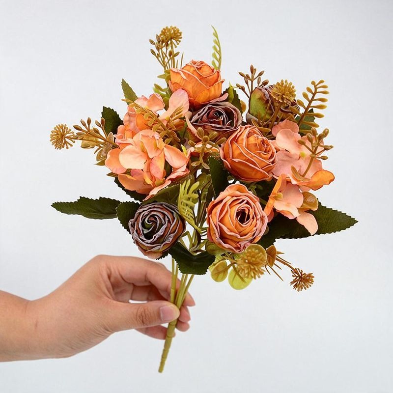 Künstliche Rosenstrauß, 6 Blüten, 30 cm hoch, aus Seidenstoff, für Hochzeiten, Zuhause und Gewerbe