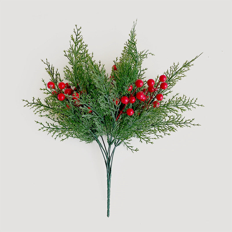 Künstlicher Weihnachtszedernzweig mit roten Beeren, 40 cm hoch, 6 verzweigte Stämme, für DIY-Dekoration und festliche Tischgestaltung