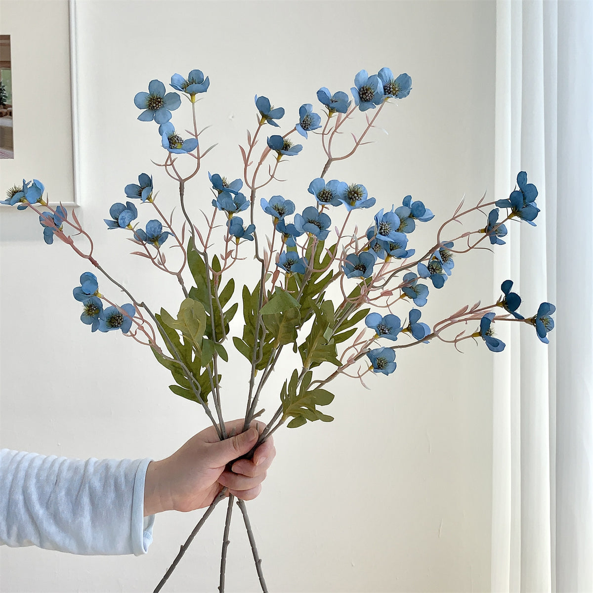 Künstliche Pflaumenblüten, 58 cm hoch, 15 Blüten pro Busch, aus Seidenstoff, retro Stil, für Innenräume