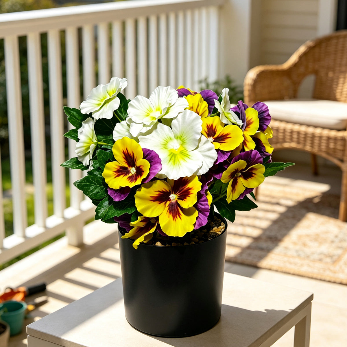 28 cm künstlicher Stiefmütterchen-Blumentopf, Polyester-Stoff, für Innendekoration und Gewerbe