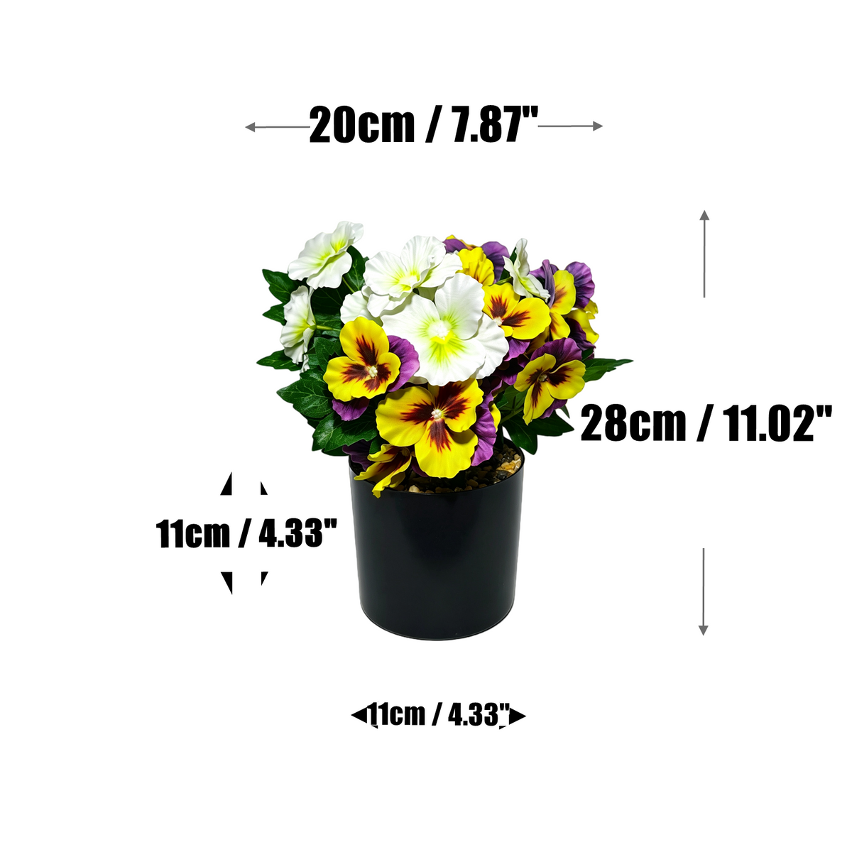 28 cm künstlicher Stiefmütterchen-Blumentopf, Polyester-Stoff, für Innendekoration und Gewerbe