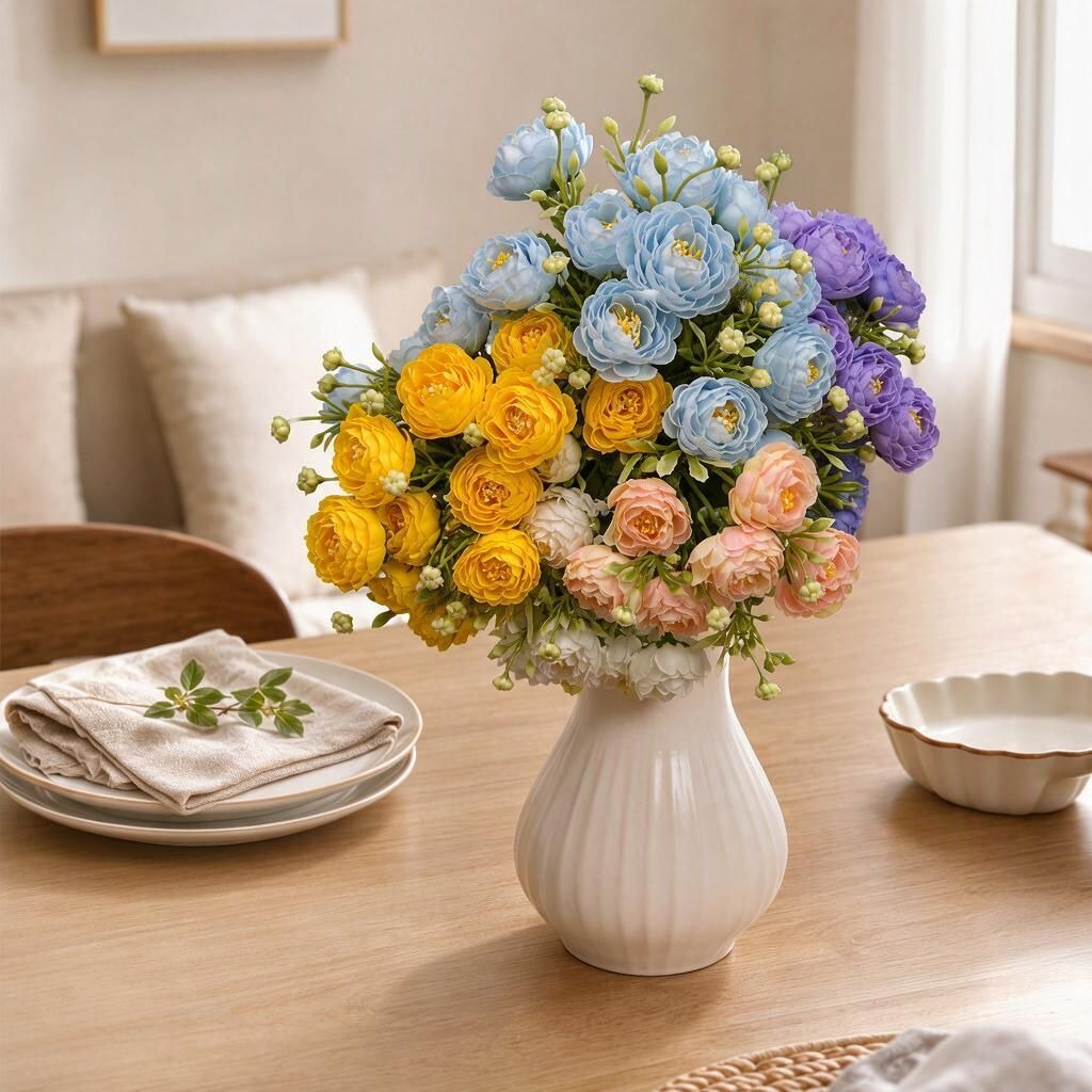 Künstliche Rosenbüschel mit 15 Blüten, 34 cm hoch, aus Seidenstoff, für Hochzeit, Dekoration, Innenraum