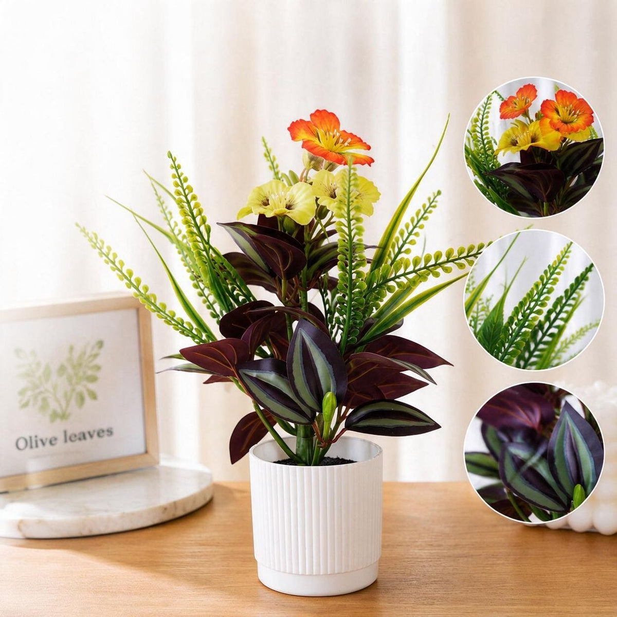 Künstliche Zimmerpflanzen, Set mit Teufelsauge und Balsamine, 29 cm, Kunststoff, für Büro und Zuhause