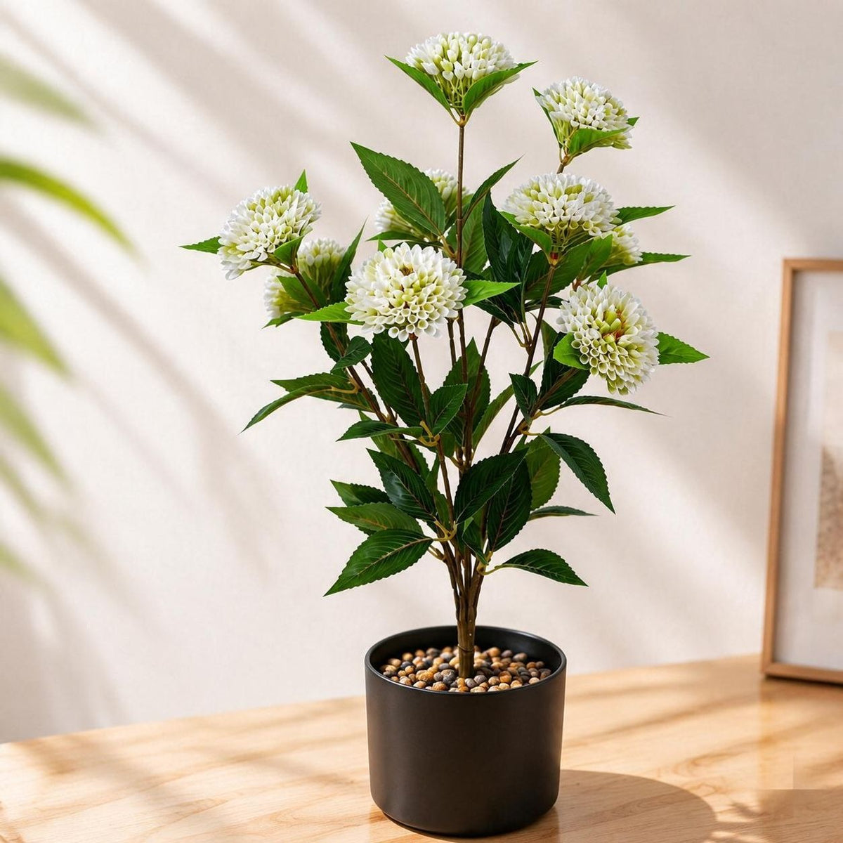 57 cm künstliche Chrysanthemen-Pompoms, 9 Blüten, moderne Deko für Hochzeiten, Büro und Wohnraum