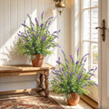2 Pack künstliche Lavendel im Terrakottatopf, künstliche Topfpflanzen für Haus, Veranda, Terrasse, Garten, Bauernhaus und Büro