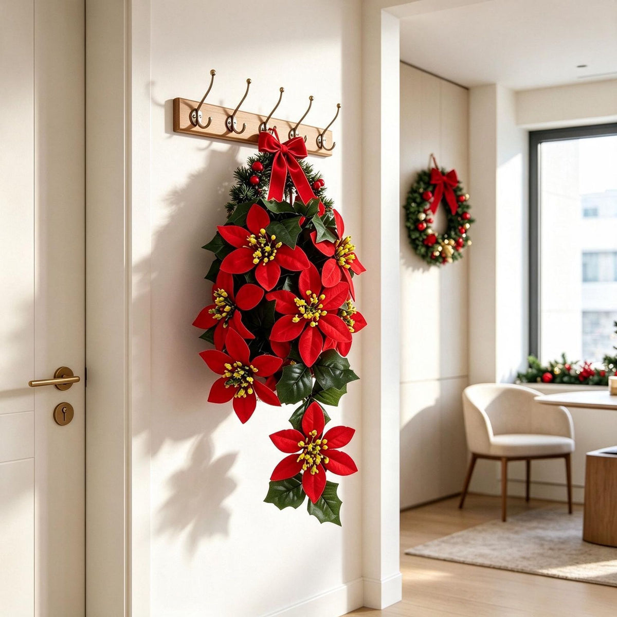Künstliche Weihnachtsstern-Girlande mit 11 Blüten, 40 cm, für festliche Dekoration, Hochzeiten und Gewerbe