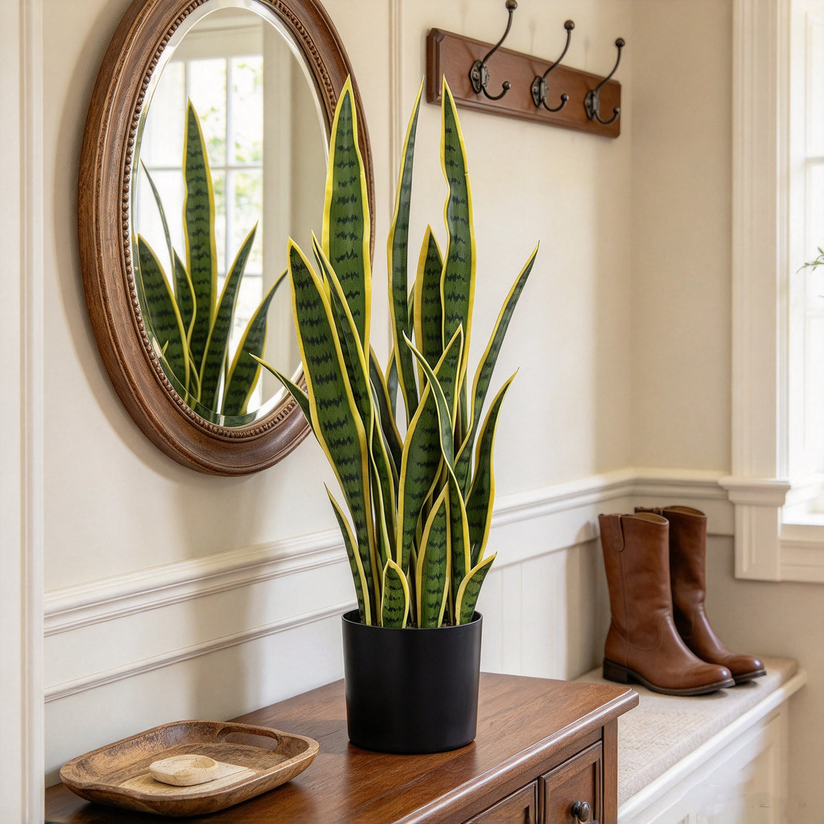 70 cm künstliche Sansevieria in Topf, fertig bepflanzt mit Kunststoff-Blumentopf, 15 biegsame Stämme, UV-beständig, für Innen- und Außenbereich