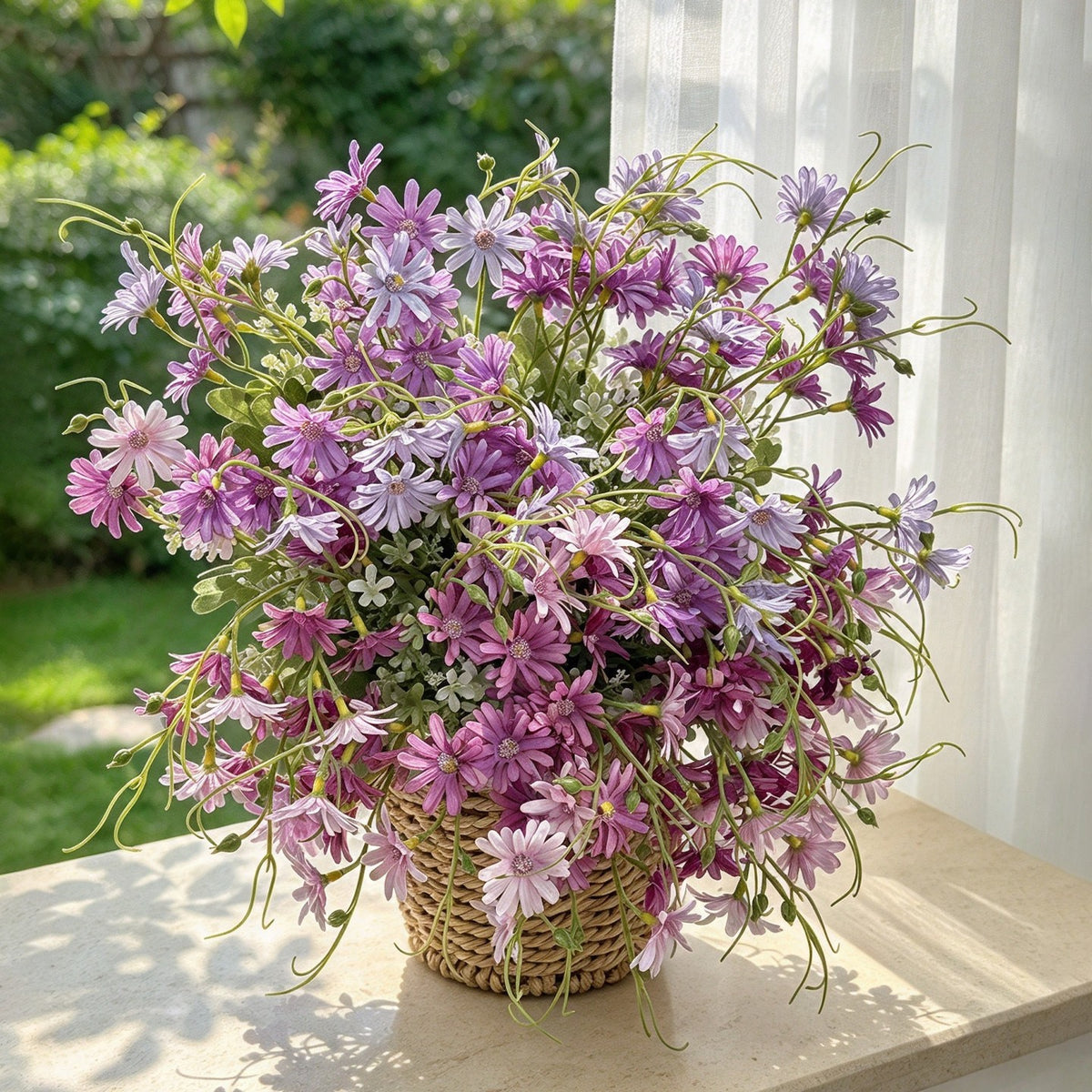 Künstliche Aster Niederländische, 39 cm hoher Busch, für Hausdekoration und Gewerbe