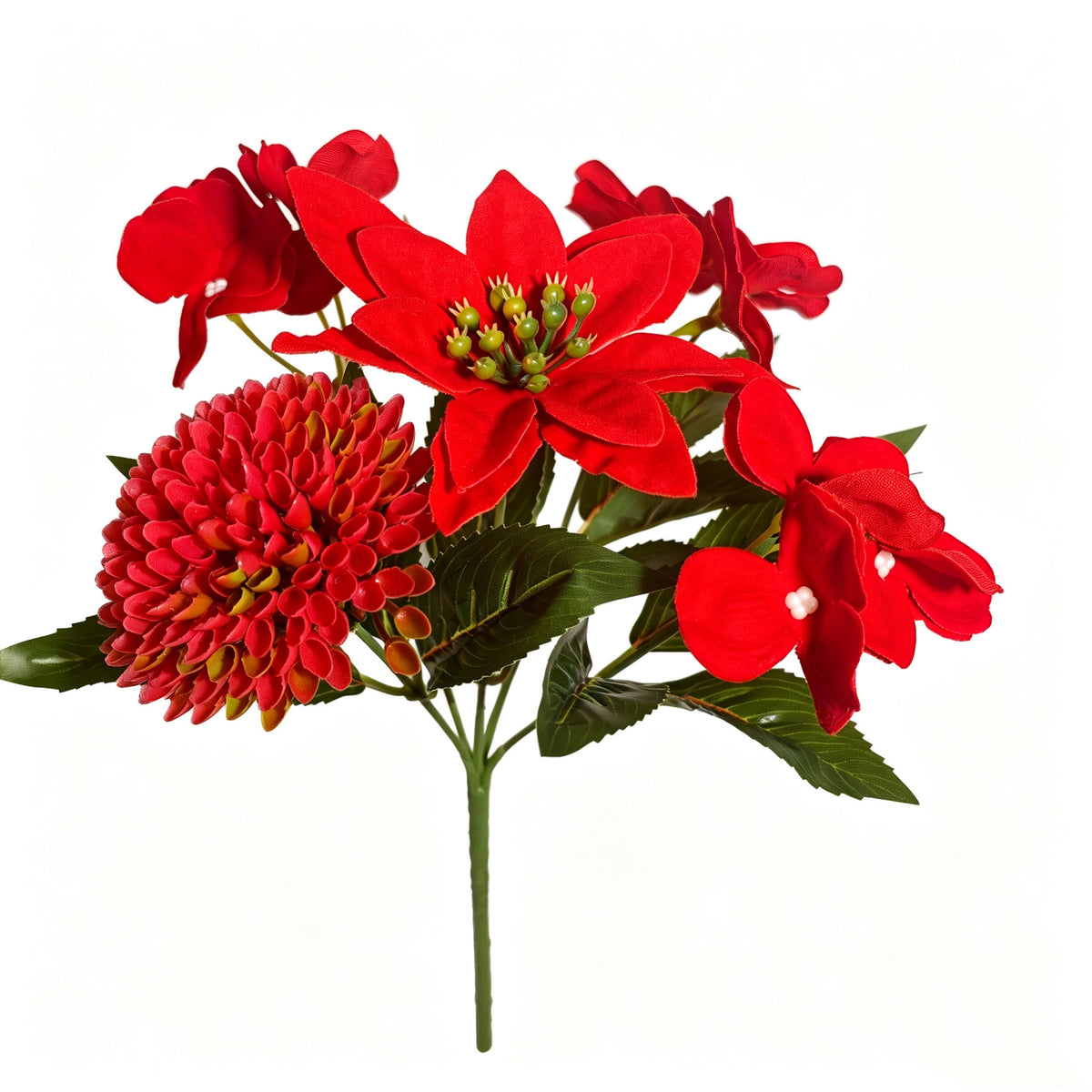 25 cm künstliche Weihnachtsstern-Pflanze, 5-blütiger Busch aus Seidenstoff, für Tischdeko und Weihnachtsbaum