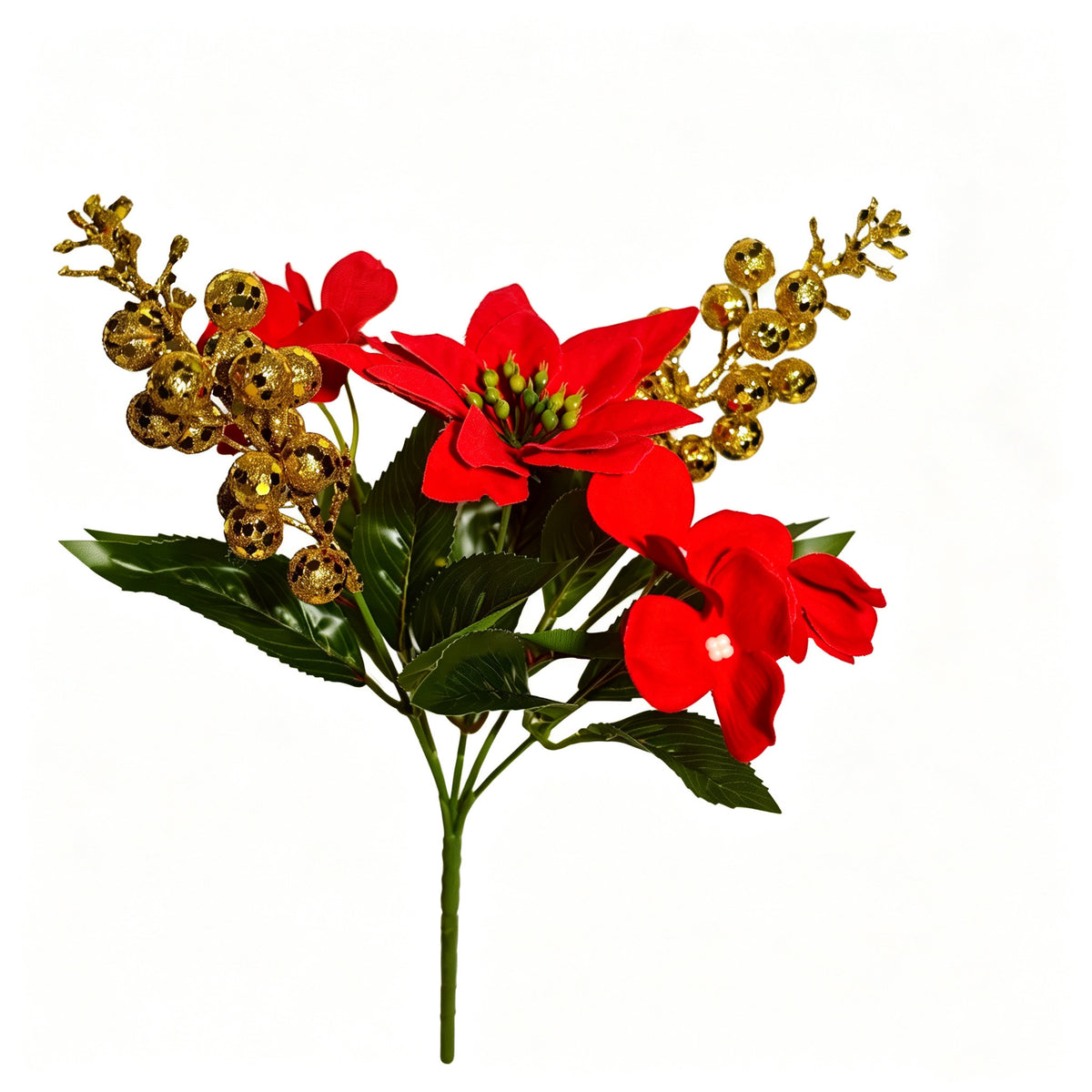 25 cm künstliche Weihnachtsstern-Pflanze, 5-blütiger Busch aus Seidenstoff, für Tischdeko und Weihnachtsbaum