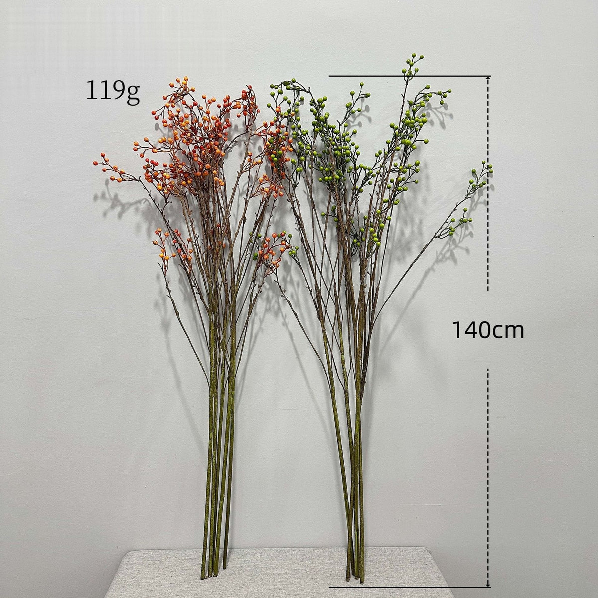 Künstliche Rote-Beeren-Busch-Dekoration, 140 cm langer Zierzweig aus Schaumstoff, für Hochzeiten, Innen- und Außendekoration