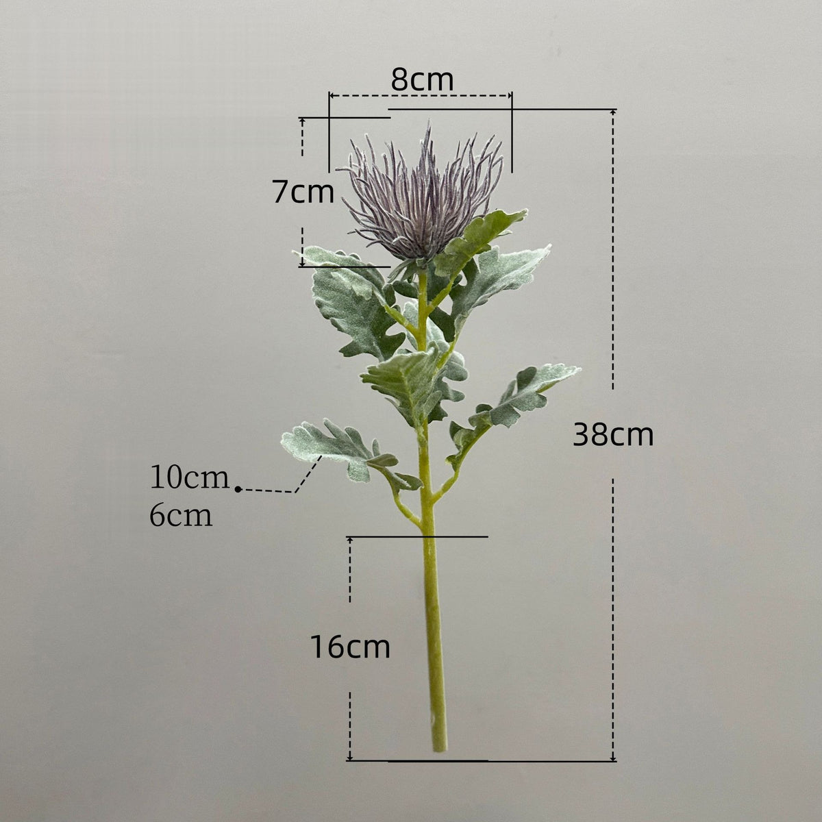 Künstliche Eryngium-Blume, 38 cm hohe Einzelstängel-Deko, Seidenstoff-Blüte für Hochzeiten, Büro und Zuhause