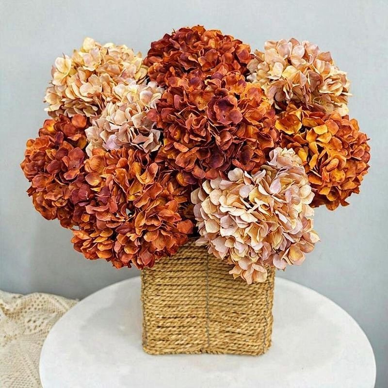 Künstliche Hortensie mit gebranntem Rand, einzelner Stiel, 71 cm, retro Stil für Hochzeiten und Innendekoration