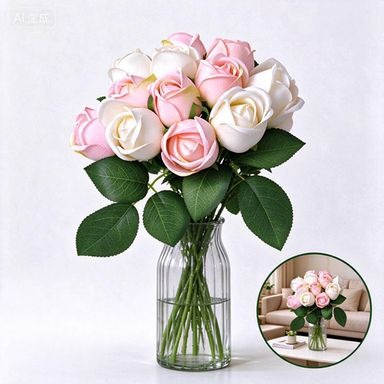 Künstliche Rosenstrauß, 24 cm hoch, hochwertige Seidenstoff-Blumen, für Hochzeiten, Wohnaccessoires und Geschäftsdekoration