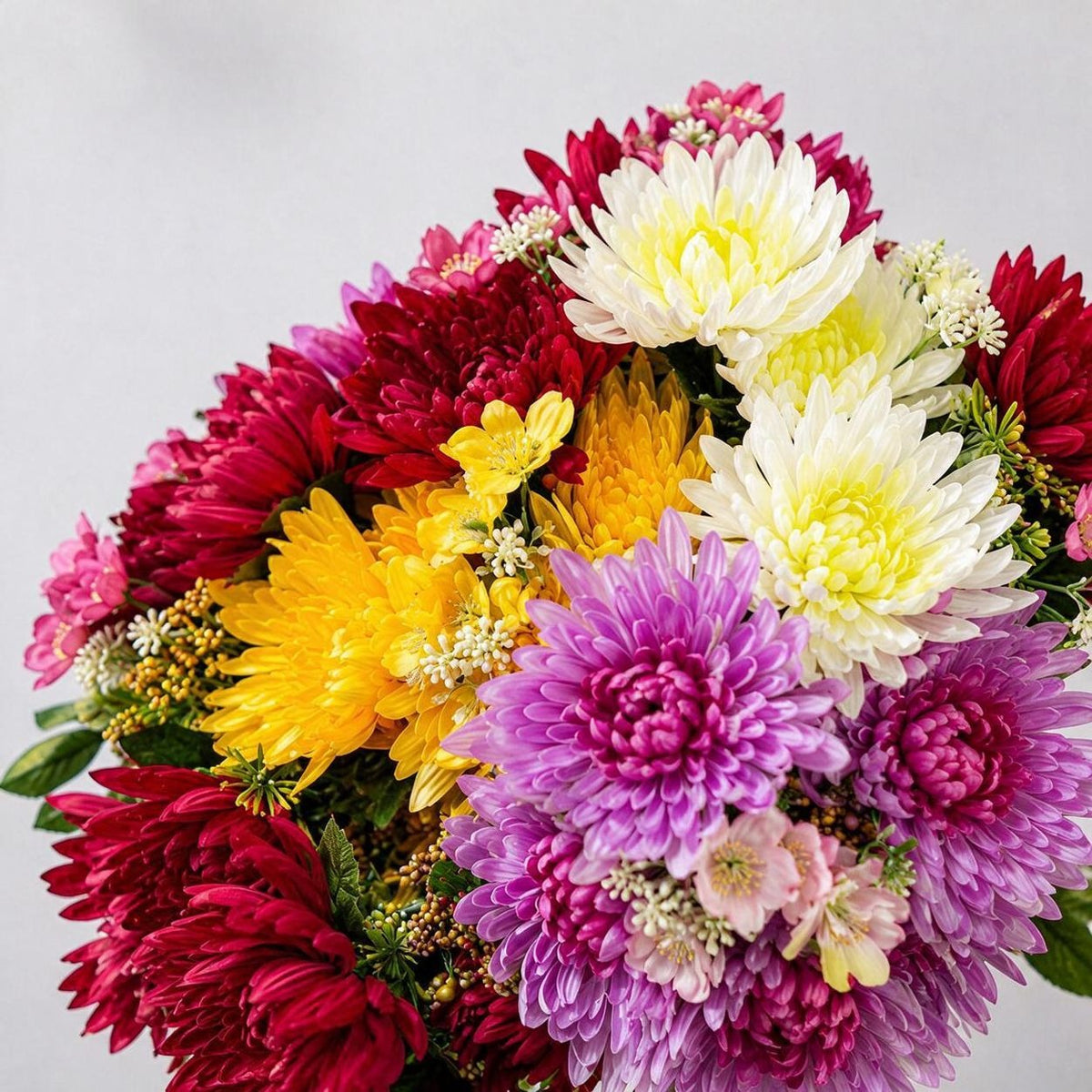 Künstliche Chrysantheme, 52 cm hoher Seidenblumen-Busch für Festtagsdekoration, Hochzeit, Innenraum