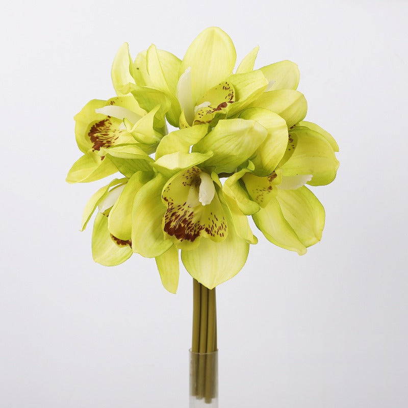 Künstliche Cymbidium-Orchidee, Bouquet mit 6 Blütenköpfen, Latex mit Echtheits-Haptik, für Hochzeit, Hotel und Wohnraum