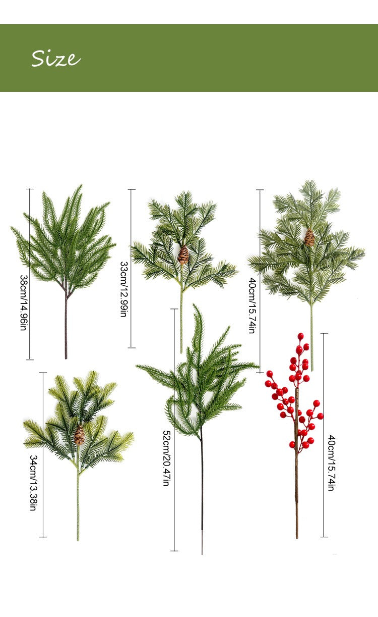 Künstliche Roten Beeren, Kiefernnadeln und Zypressenzweige, Einzelzweig mit Kunststoff, biegbar, für Weihnachtsdeko, Floristik und Schaufenster