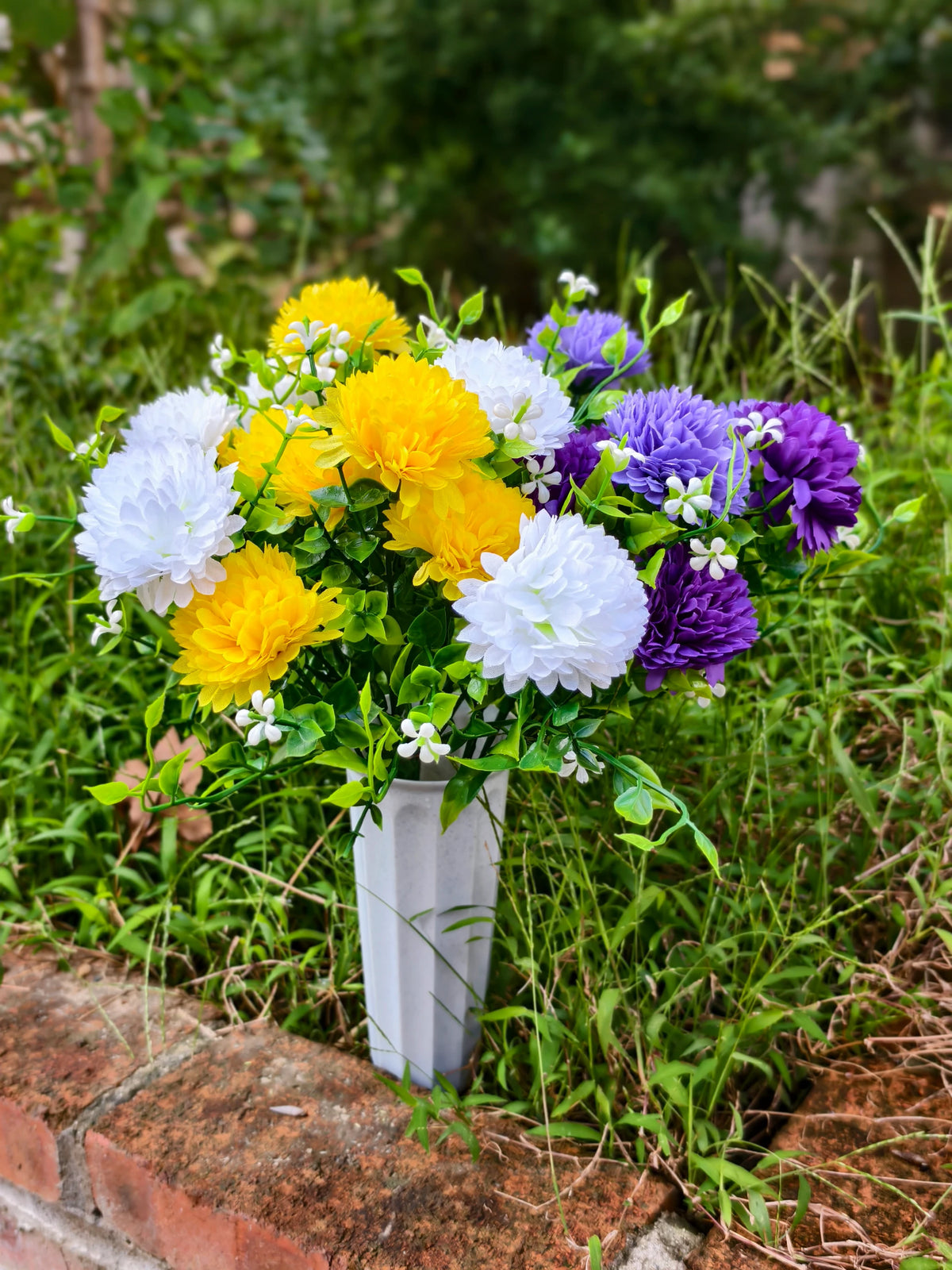 Schleierkraut-Pusteblume Grabblumen, 4er-Pack Kunstblumen-Büschel mit je 21 Blütenköpfen, Kunstseide, für Grabschmuck und Trauerfloristik