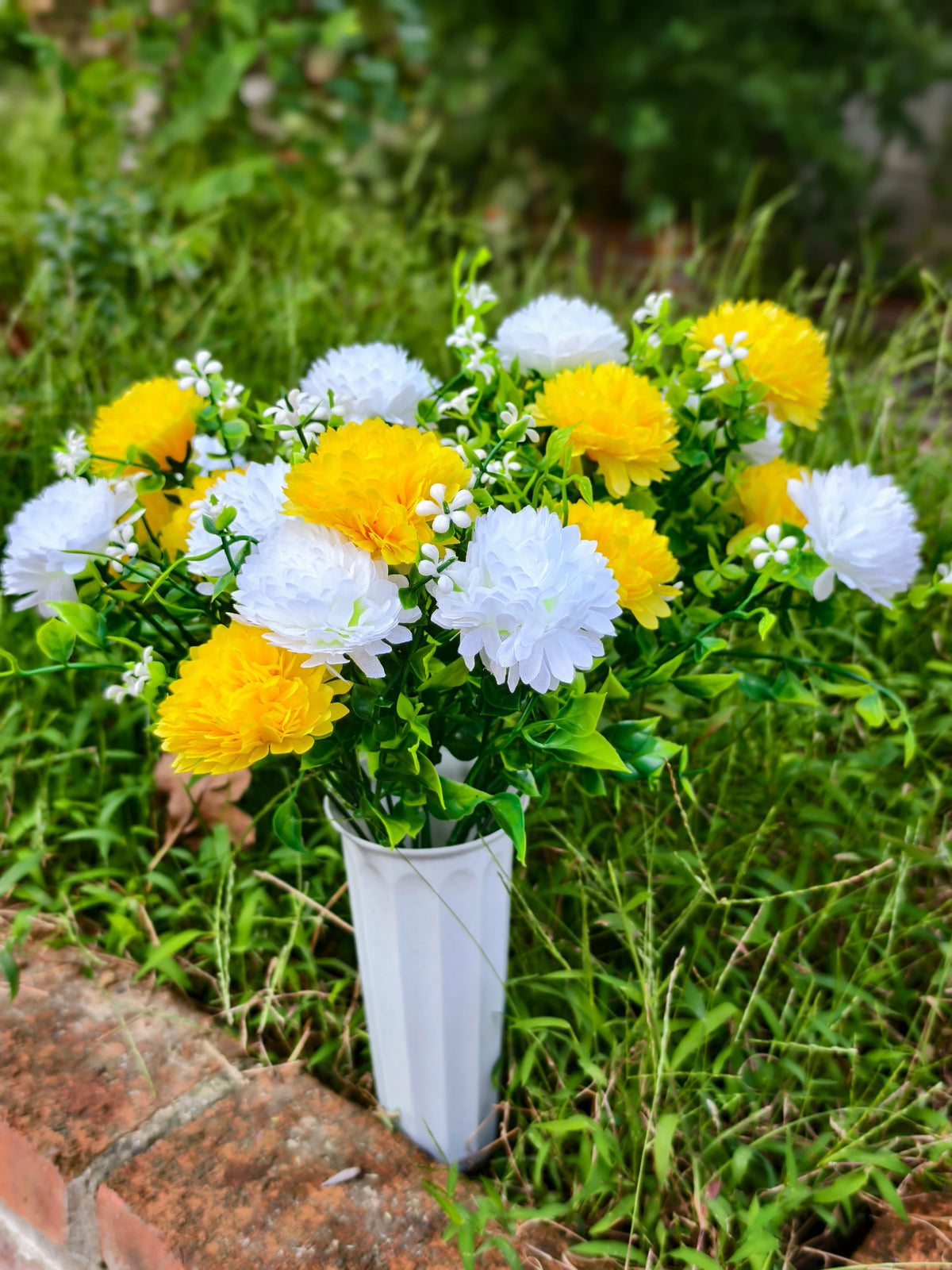 Schleierkraut-Pusteblume Grabblumen, 4er-Pack Kunstblumen-Büschel mit je 21 Blütenköpfen, Kunstseide, für Grabschmuck und Trauerfloristik