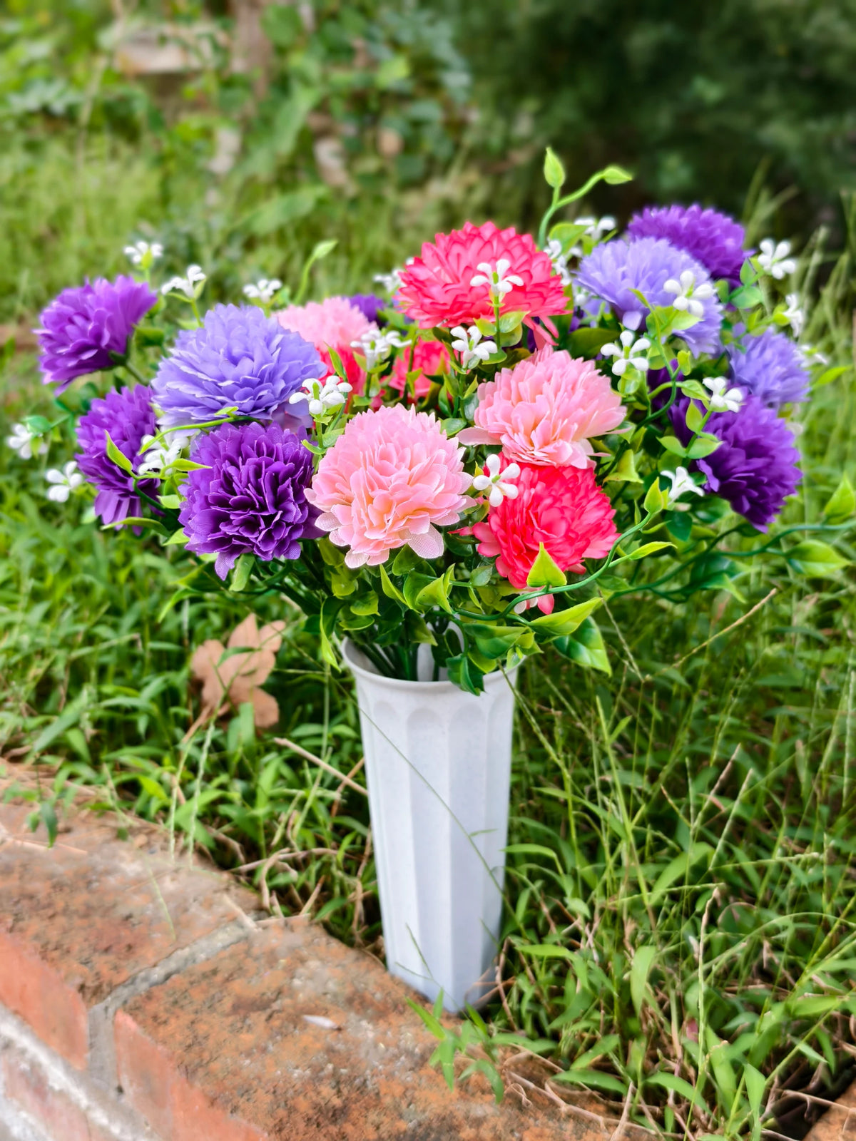 Schleierkraut-Pusteblume Grabblumen, 4er-Pack Kunstblumen-Büschel mit je 21 Blütenköpfen, Kunstseide, für Grabschmuck und Trauerfloristik