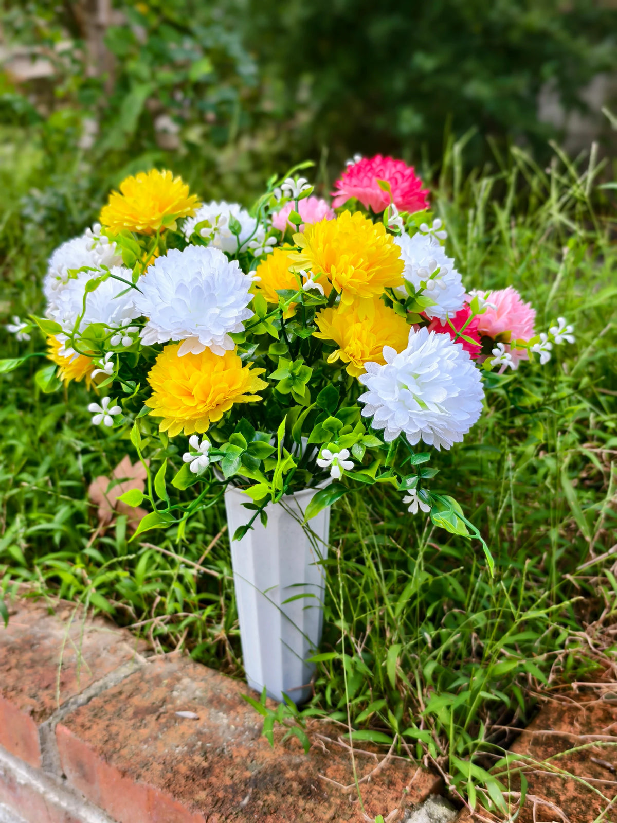 Schleierkraut-Pusteblume Grabblumen, 4er-Pack Kunstblumen-Büschel mit je 21 Blütenköpfen, Kunstseide, für Grabschmuck und Trauerfloristik
