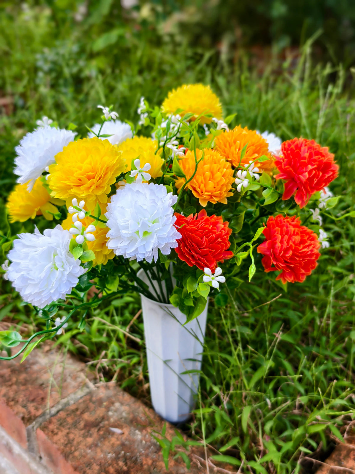 Schleierkraut-Pusteblume Grabblumen, 4er-Pack Kunstblumen-Büschel mit je 21 Blütenköpfen, Kunstseide, für Grabschmuck und Trauerfloristik