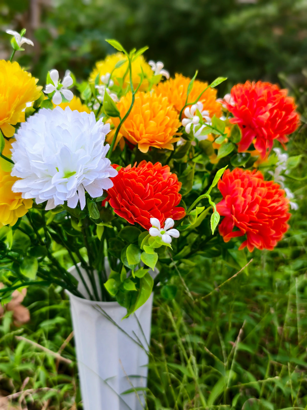 Schleierkraut-Pusteblume Grabblumen, 4er-Pack Kunstblumen-Büschel mit je 21 Blütenköpfen, Kunstseide, für Grabschmuck und Trauerfloristik